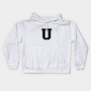 Initial Letter U - Varsity Style Design - Black Text Kids Hoodie